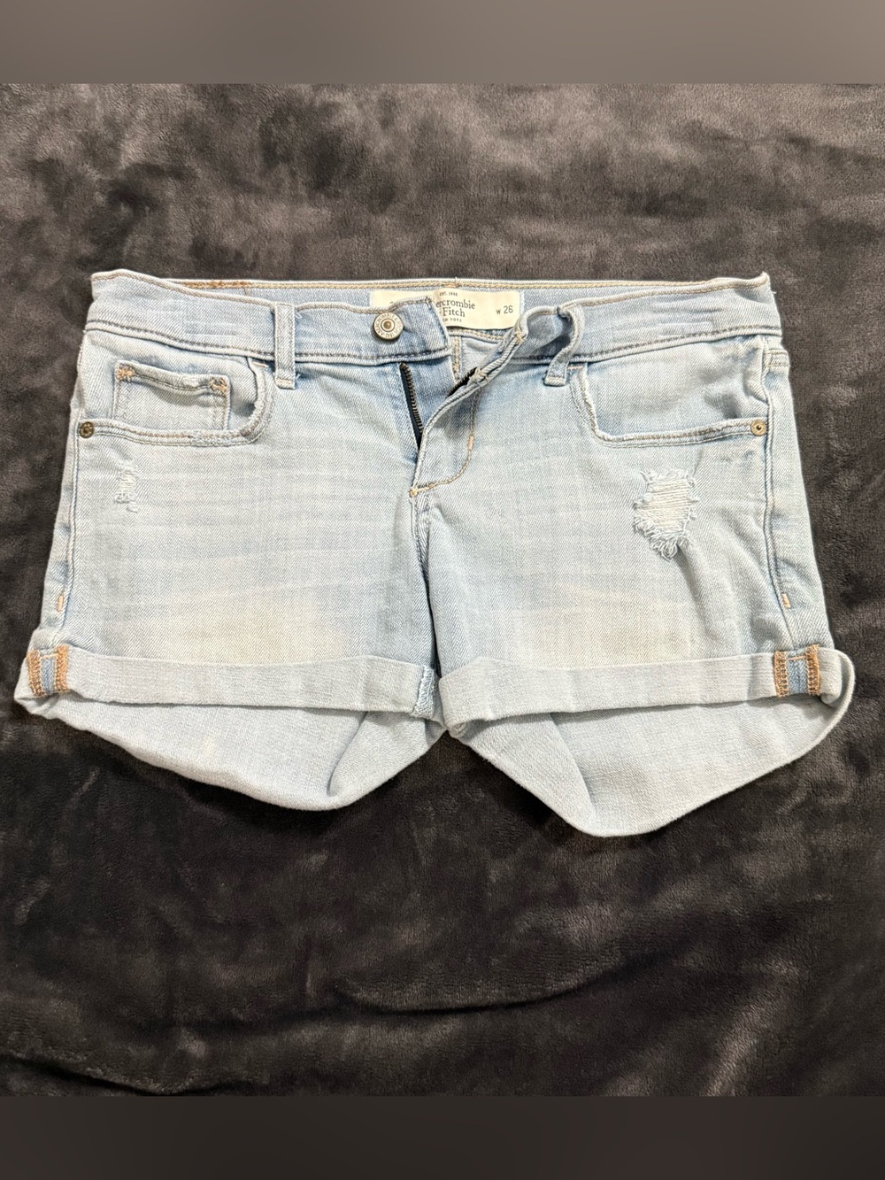 Abercrombie & Fitch Light Blue Distressed Cuffed Denim Shorts
